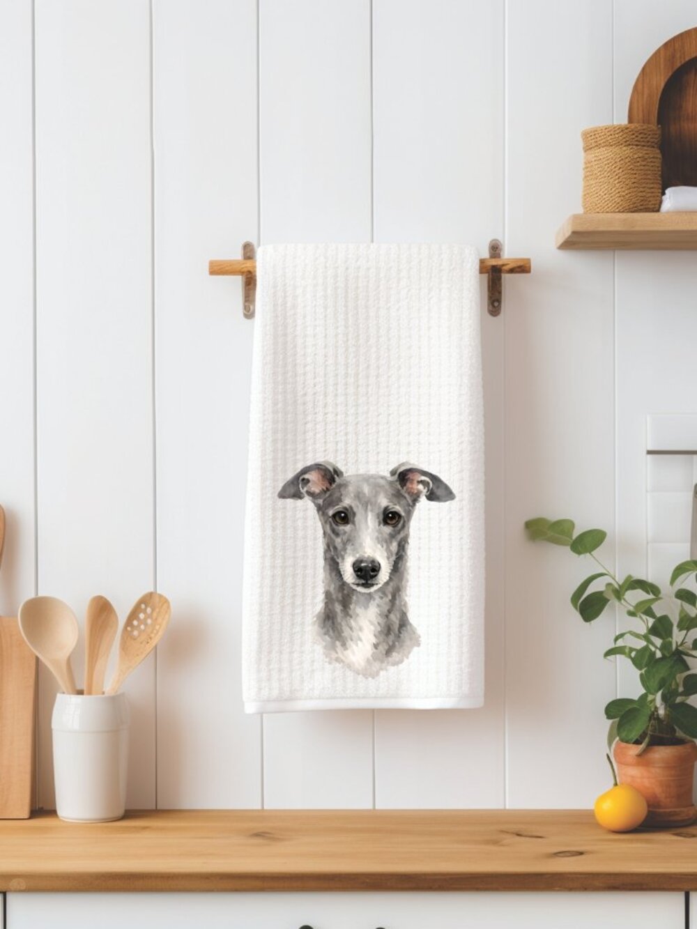 Greyhound Dog Waffle Weave Decorative Kitchen Tea Towel